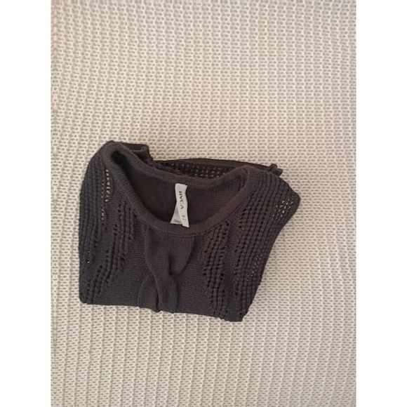 RVCA Charcoal Cable Knit Mesh Crop Tank Top XS Cotton Blend Boho Goth - Picture 8 of 8